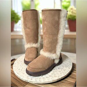UGG Sunburst Tall Sheepskin Boots Chestnut Brown Women’s 7 / EU 38 Fur Lined